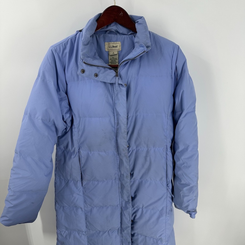 L.L. Bean Insulated Winterwear Fur Hooded Full Zip Parka Jacket Light Blue S Reg
